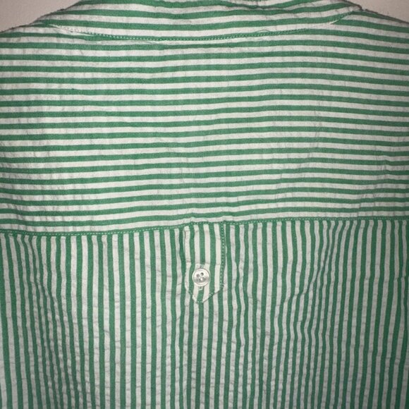 Madison Mathews Green White Seersucker Cotton Tunic CoverUp Button Down Size L - Picture 3 of 8
